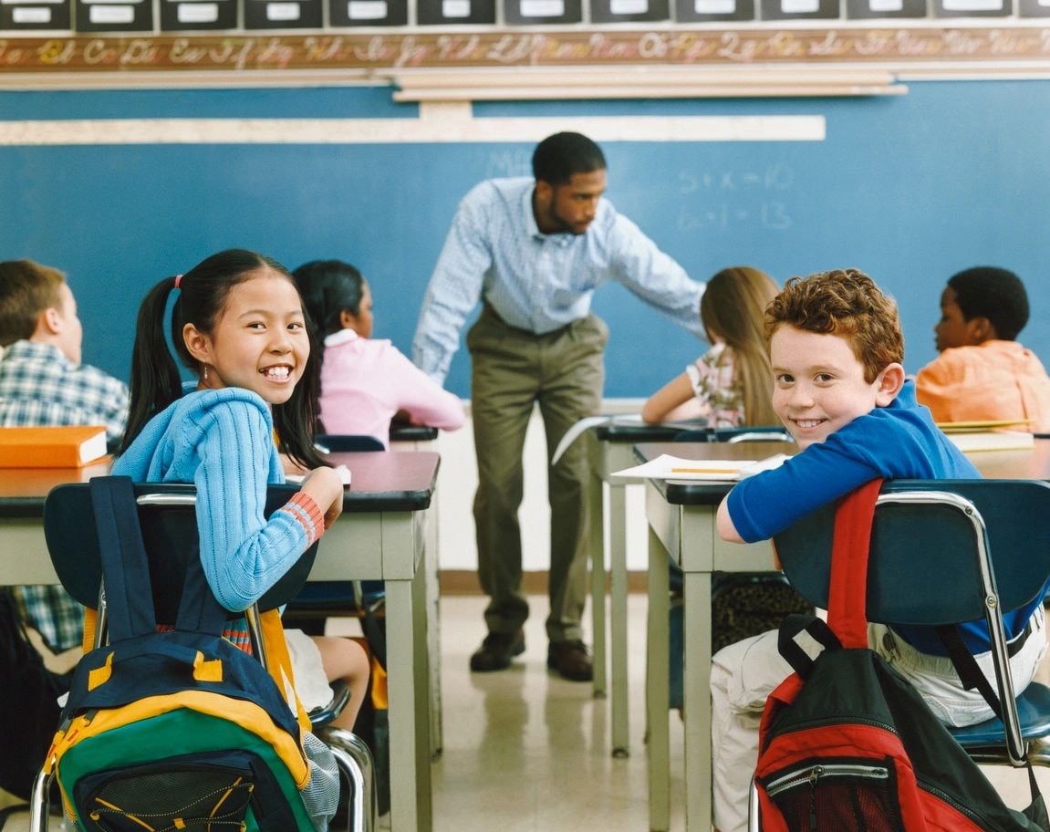 Diverse classroom students learning
